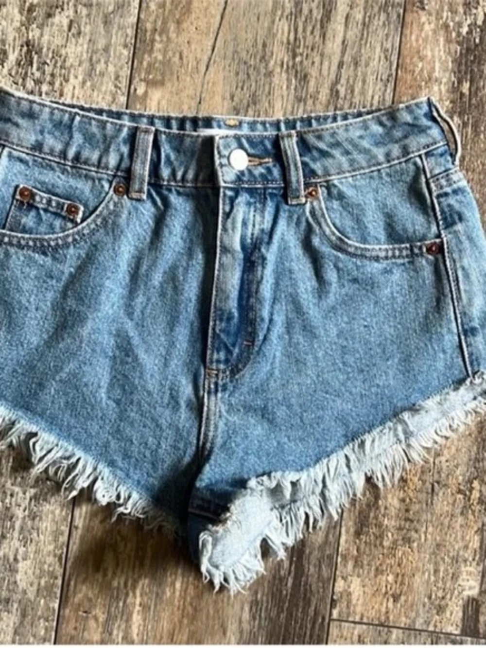 & Other Stories Light Blue Frayed Hem Denim Shorts